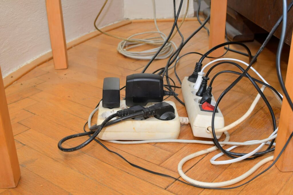 cable clutter from overloaded powerboards